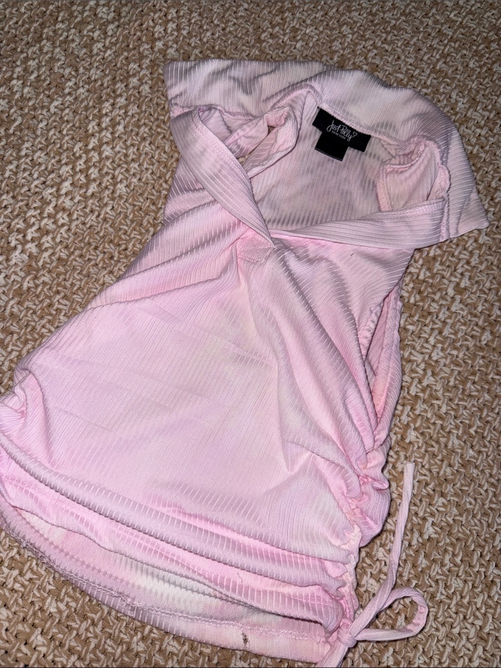 SEE PHOTOS Light Pink Ruched Tank Top with Collar